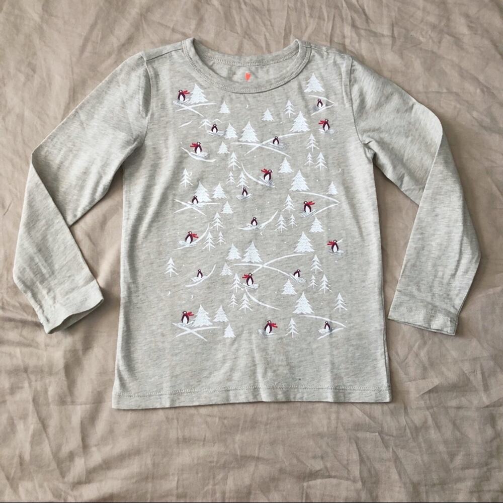 NWT J.Crew Skiing Penguins Graphic Long Sleeve Tee Size XS